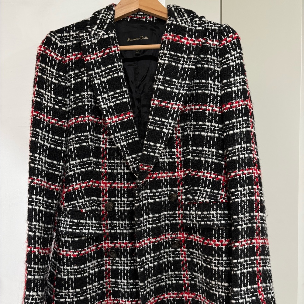 Massimo Dutti Black and Red Checkered Coat